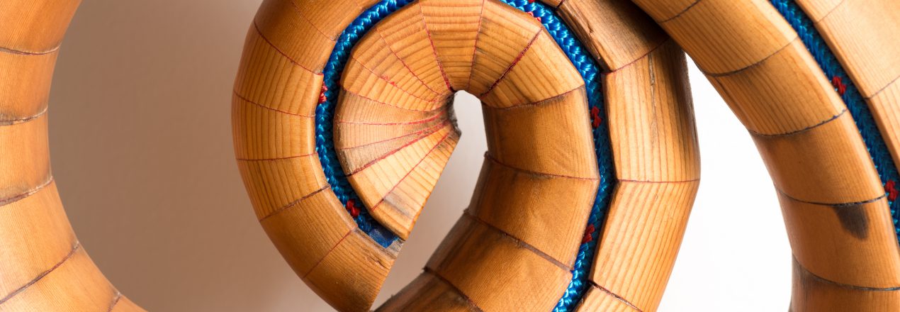 A close-up photo of one of the pieces on display in the 'Skeleton: Sculpture Inspired by Boats' exhibition at the Museum.